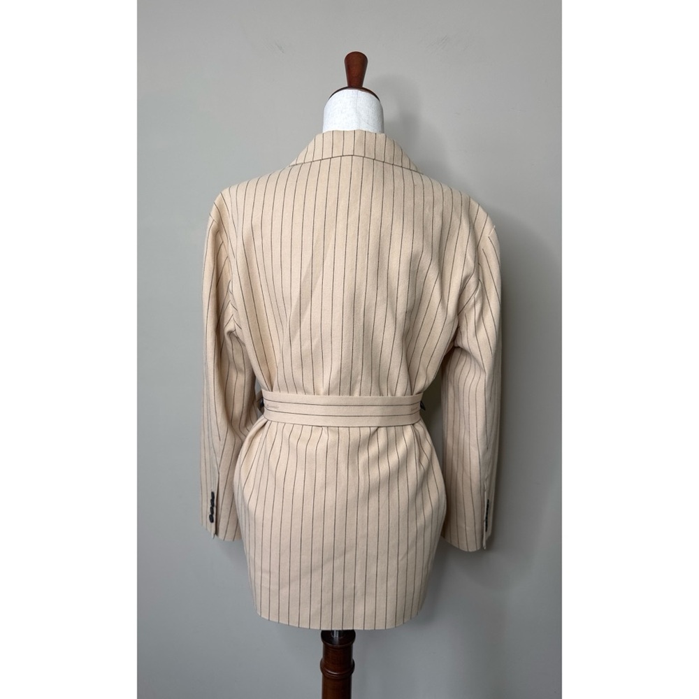 Maje Varcel Blazer Beige Cotton Linen Belted Striped Size 40 - Picture 4 of 6